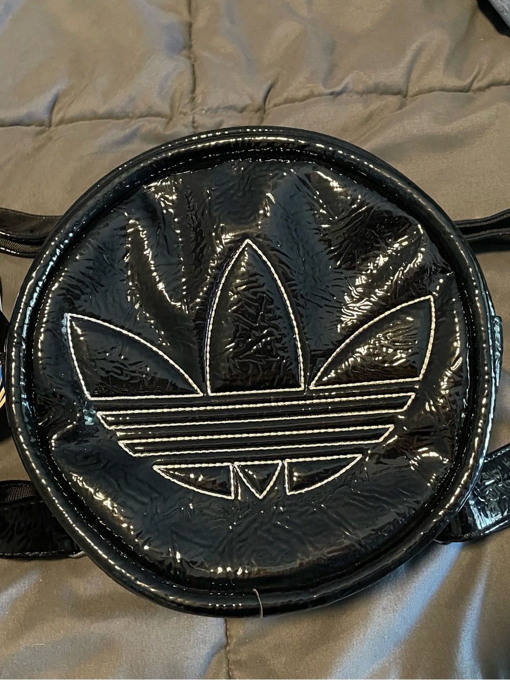 adidas Black Patent Round Trefoil backpack Bag